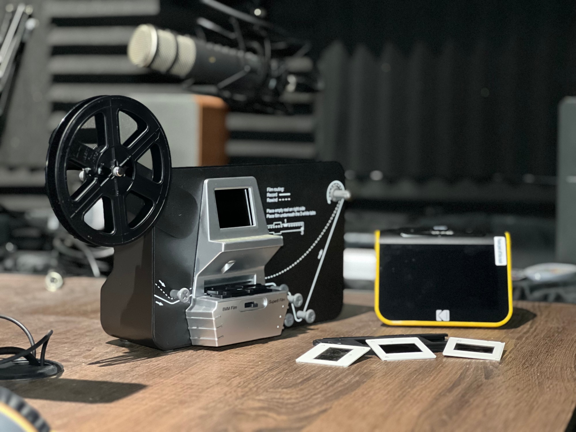 Kodak film digitiser with an 8mm reel and slides in the studio